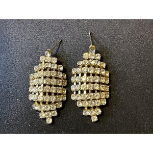 Articulated Prong Set Dangle Earrings Crystal Post Gold Tone